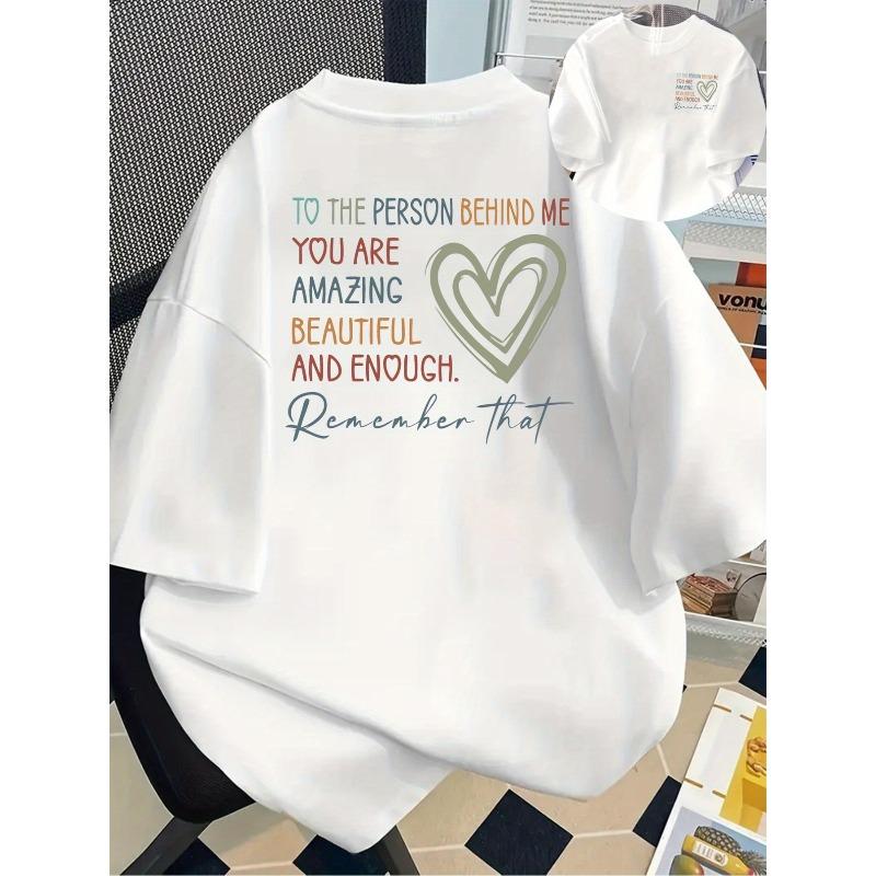 European sizes The Person Behind You, Praise Print Tshirt Short Sleeve Crew Neck Casual Top for Summer Spring, Women's Clothing