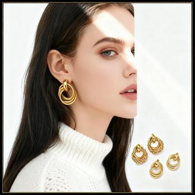 Fashion Geometric Hollow Stud Earrings for Women,Gold Plated Design Sense Knot Piercing Earring,Temperament Jewelry Gift