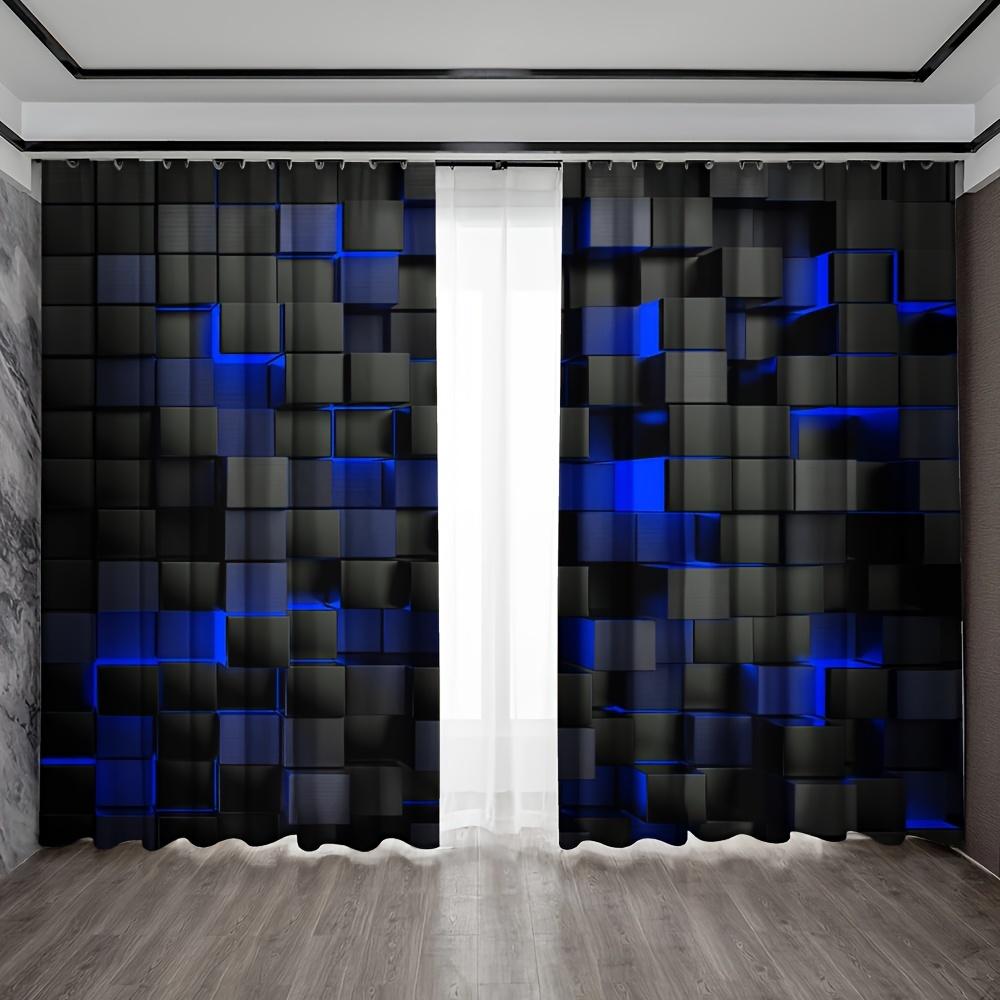 2 stücke Vorhang Goldene See Blau Weiß Geometrische Muster Vorhang Stange Tasche Vorhänge Für Küche Cafe Wohnzimmer Wohnkultur