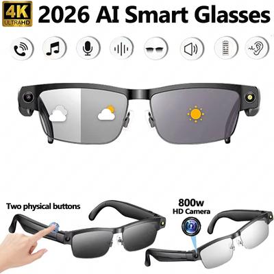 Multifunctional 800W Camera 1200P Anti-shake HD Video Al Smart Glasses Recording Translation Voice Assistant Music BT Call Smart Glasses UV Protection