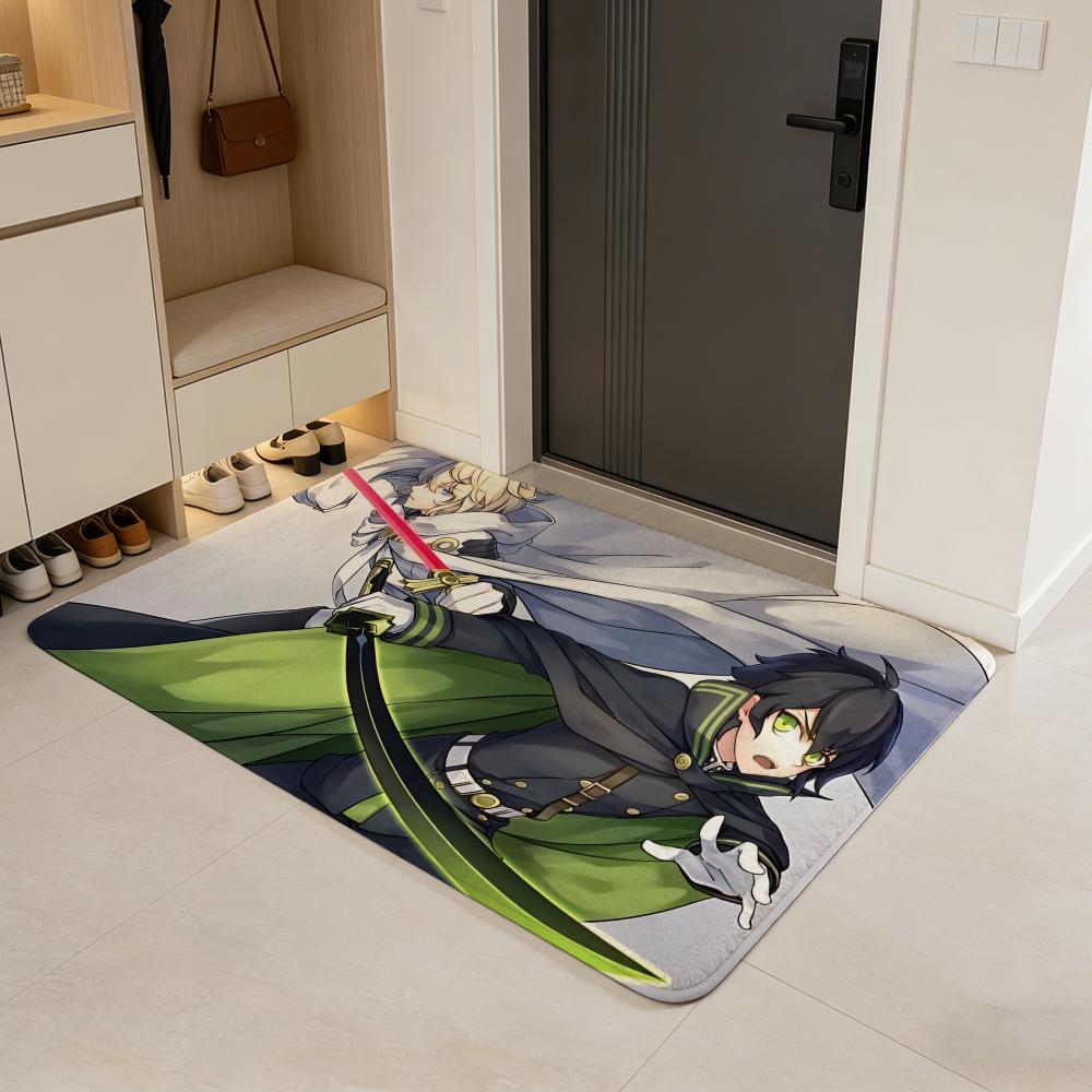 anime S-Seraph of the End Floor Mat Flannel Door Mat Non-Slip Absorbent Washable Indoor Home Rug