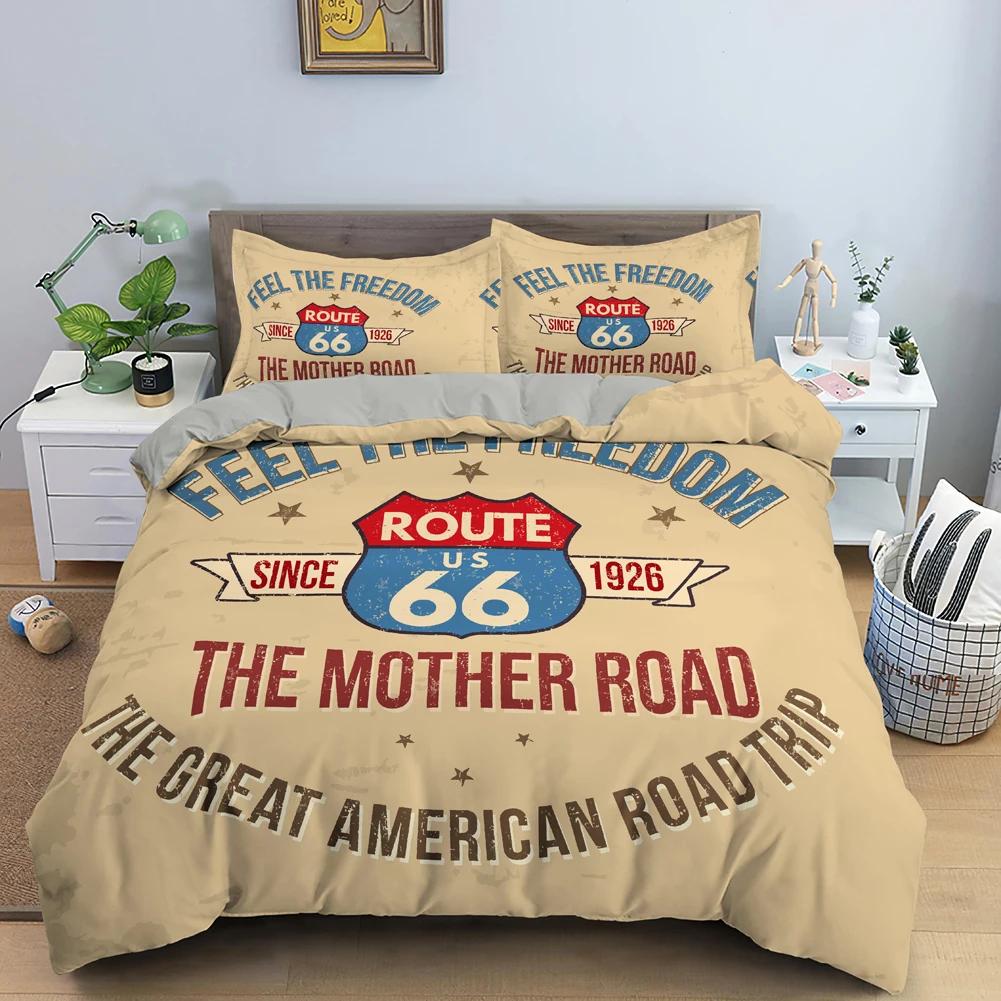 Home Living Luxury Route 66 Print 2/3Pcs Soft Duvet Cover PillowCase Queen and King Size Kids Bedding Set EU/US/AU Size
