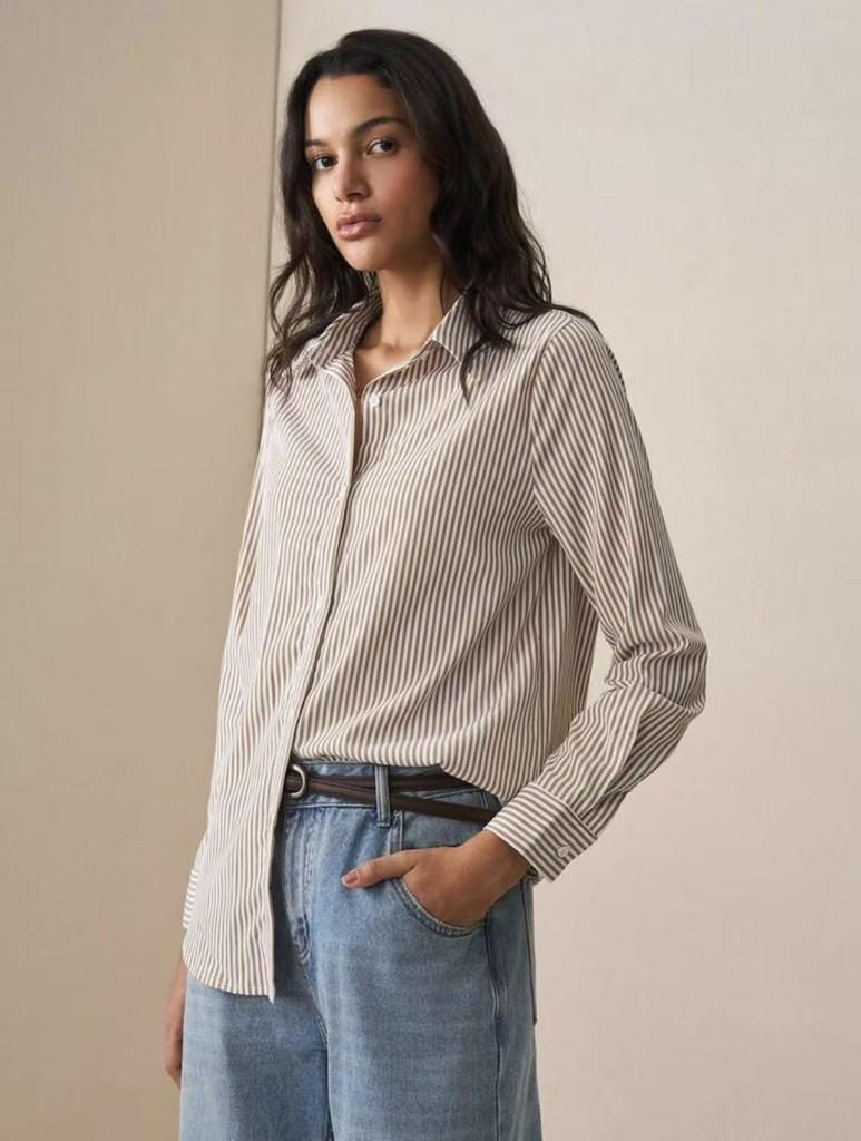 2025 Women's Striped Long-Sleeve Single-Breasted Casual Fashion Shirt