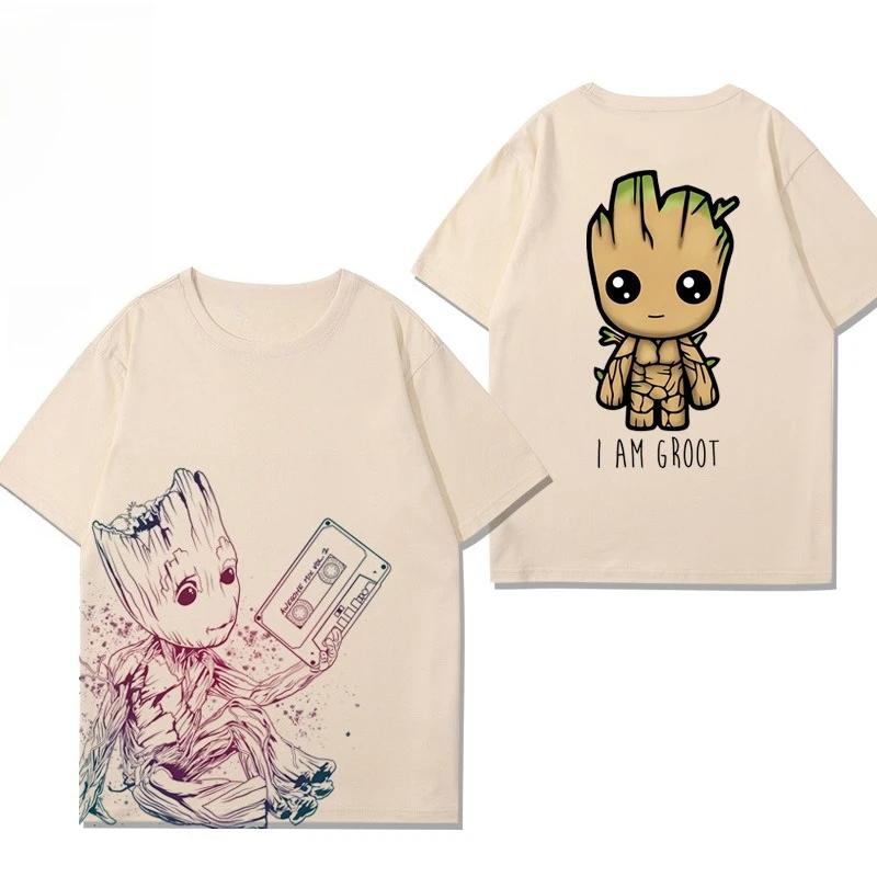 Marvel Guardians of The Galaxy 3 Rocket Marvel Joint T-shirt Clothes Groot Big Tooth Board Short Sleeve Pure Cotton Trend Casual