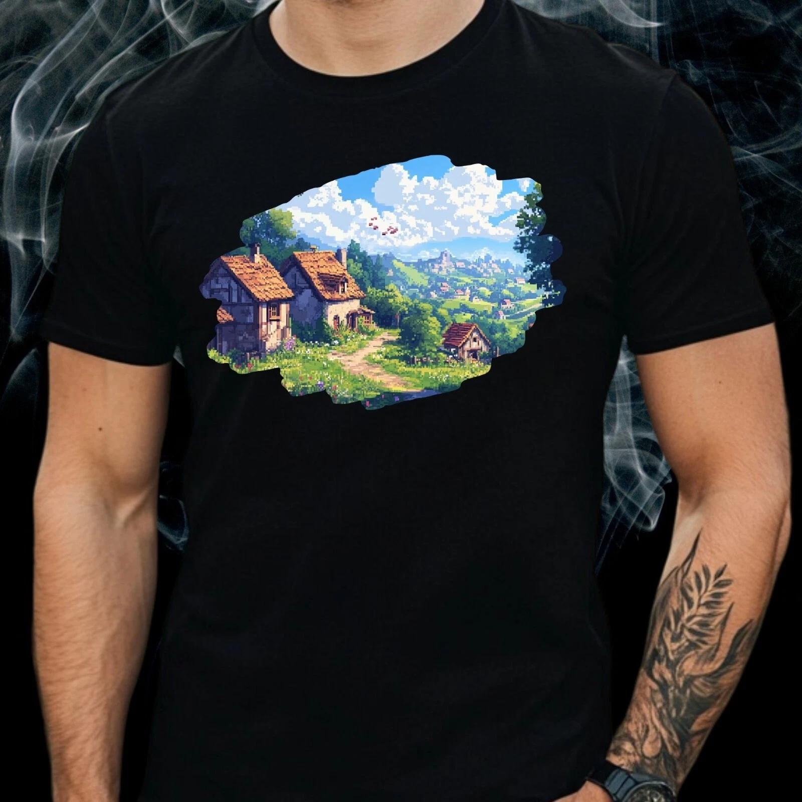T-Shirt Herren Pixel Art Landschaft Motiv Baumwolle Größe S bis 5XL XXXL