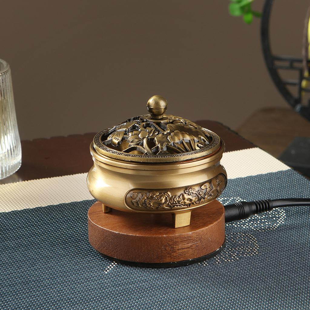 Bruciatore di incenso elettronico 220V Bruciatore di oli essenziali in bronzo Regolazione della temperatura e del tempo Bruciatore di incenso Sandalo Agarwood