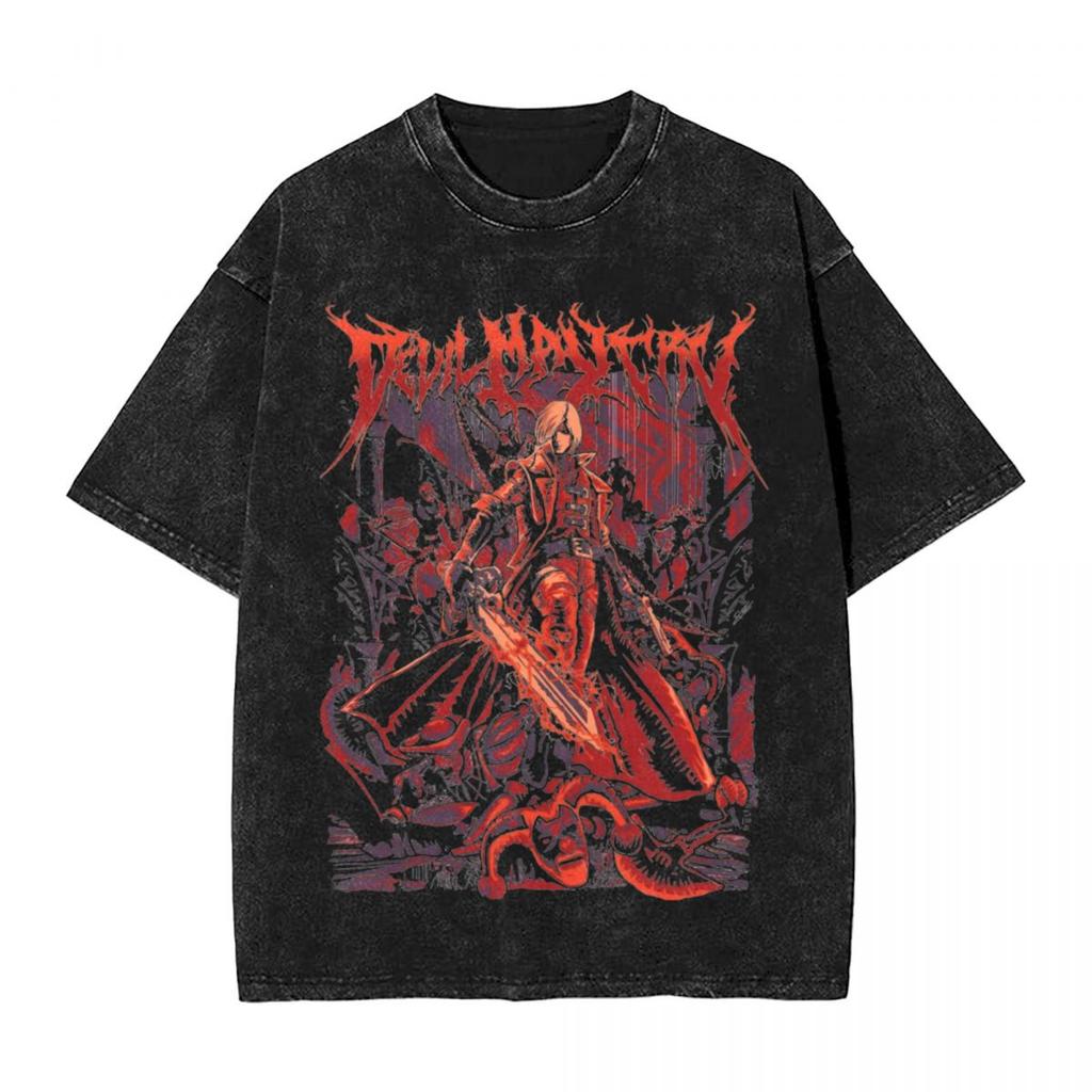 Washed T Shirts DMC Devil May Cry Demon Brothers TShirts Harajuku Streetwear Cotton Graphic Tops Tops Tees Men Women