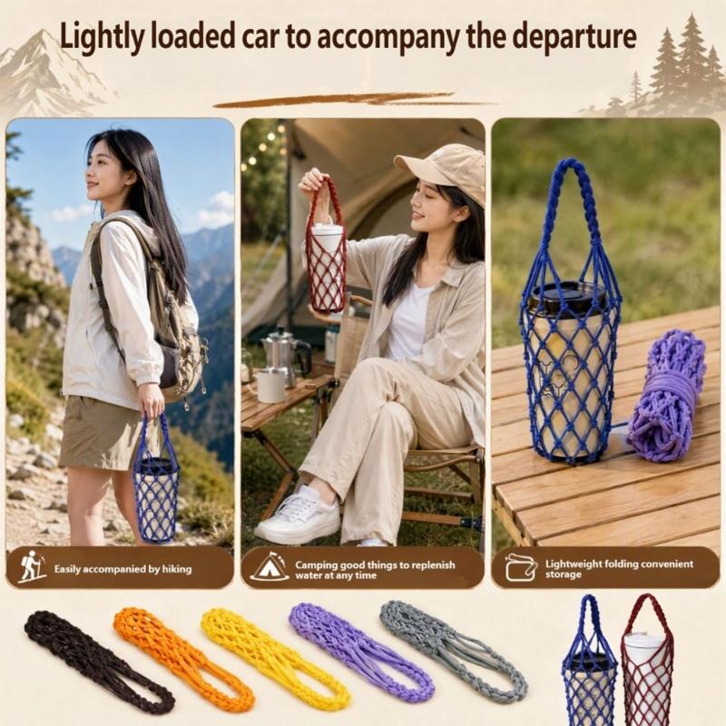 Portable Cup Wrap with Cord Pattern and Carry Handle, Light Outer Coverage for Takeaway Coffee and Desk Beverage Use