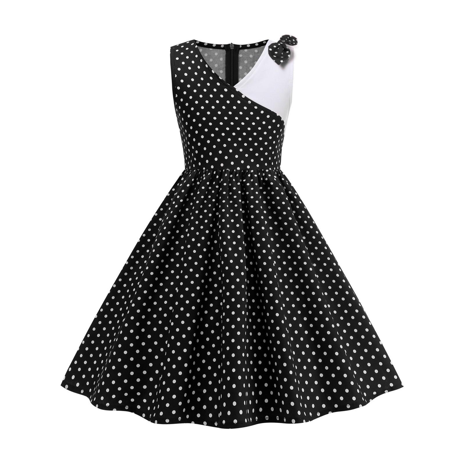 

Модное платье в горошек для девочки, приталенное по талии, с юбкой-бутоном и длинной юбкой XL чёрный