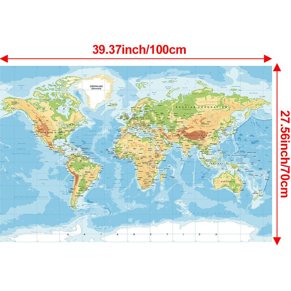 

Необрамленная топографическая карта мира на английском языке, образовательная настенная подвеска для класса, гостиной, общежития, декор, подарок, дорожные принадлежности 100*70cm