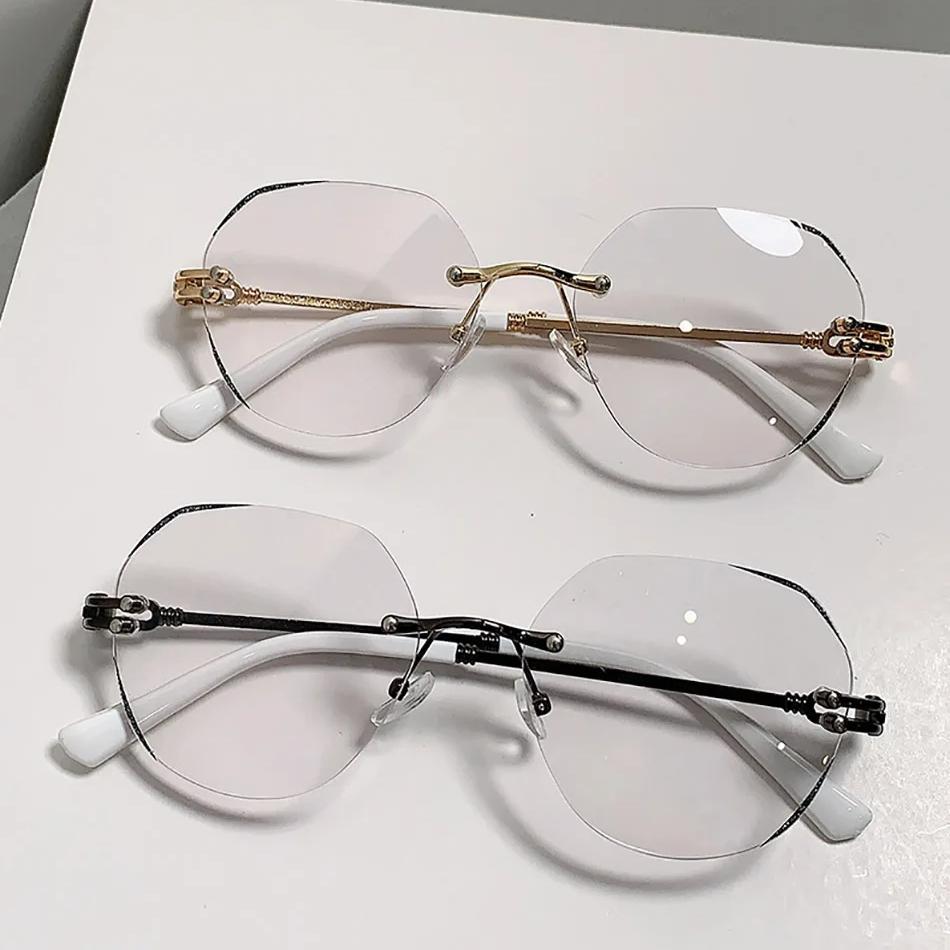 Photochromic Frameless Reading Glasses Fashion Cut Edge Reading Eyewear Anti Blue Light High-definition Far Sight Eyeglasses