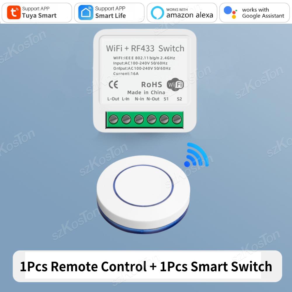 RF433 Wifi Smart Switch Tuya 16A Home Mini Relay Receiver DIY Light Switch Automation Controller Voice Works with Alexa Google