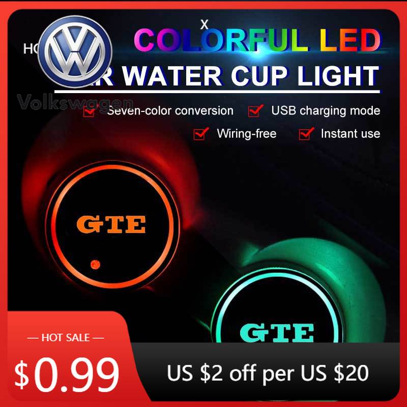 2026 Hot VOLKSWAGEN Car LED Luminous Water Cup Holder Mat For Volkswagen VW GTE Golf 5 6 7 GTI MK6 Passat Polo Beetle Magotan Je