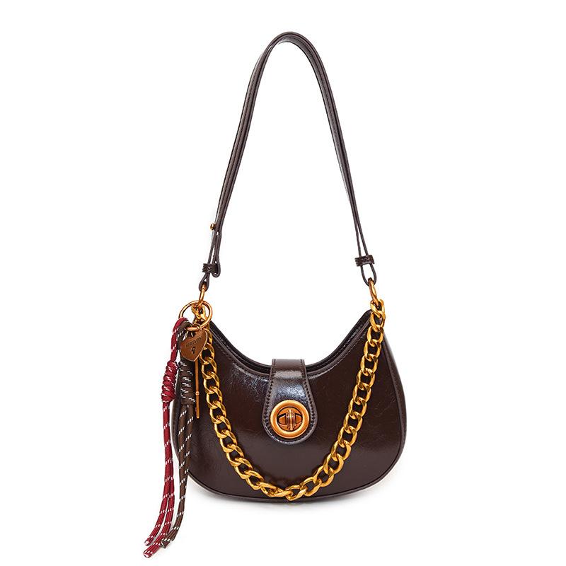Niche design crescent messenger bag women's fashion retro lock commuter shoulder bag simple chain portable underarm bag