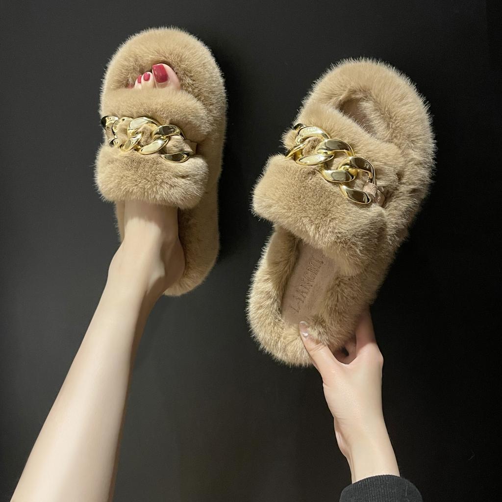 Thick Bottom Cotton Slippers Women's 2025 Autumn/Winter New Style Korean Outerwear Crossbody Slippers Home Use Cotton Slippers