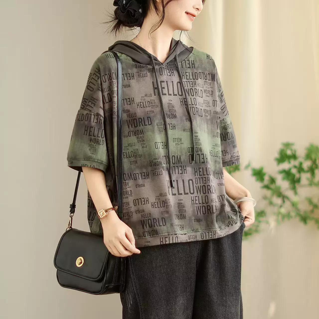 

DIMANAF 2025 Summer T-shirt Women Letter Print Short Sleeve Loose Tops Tees One Size