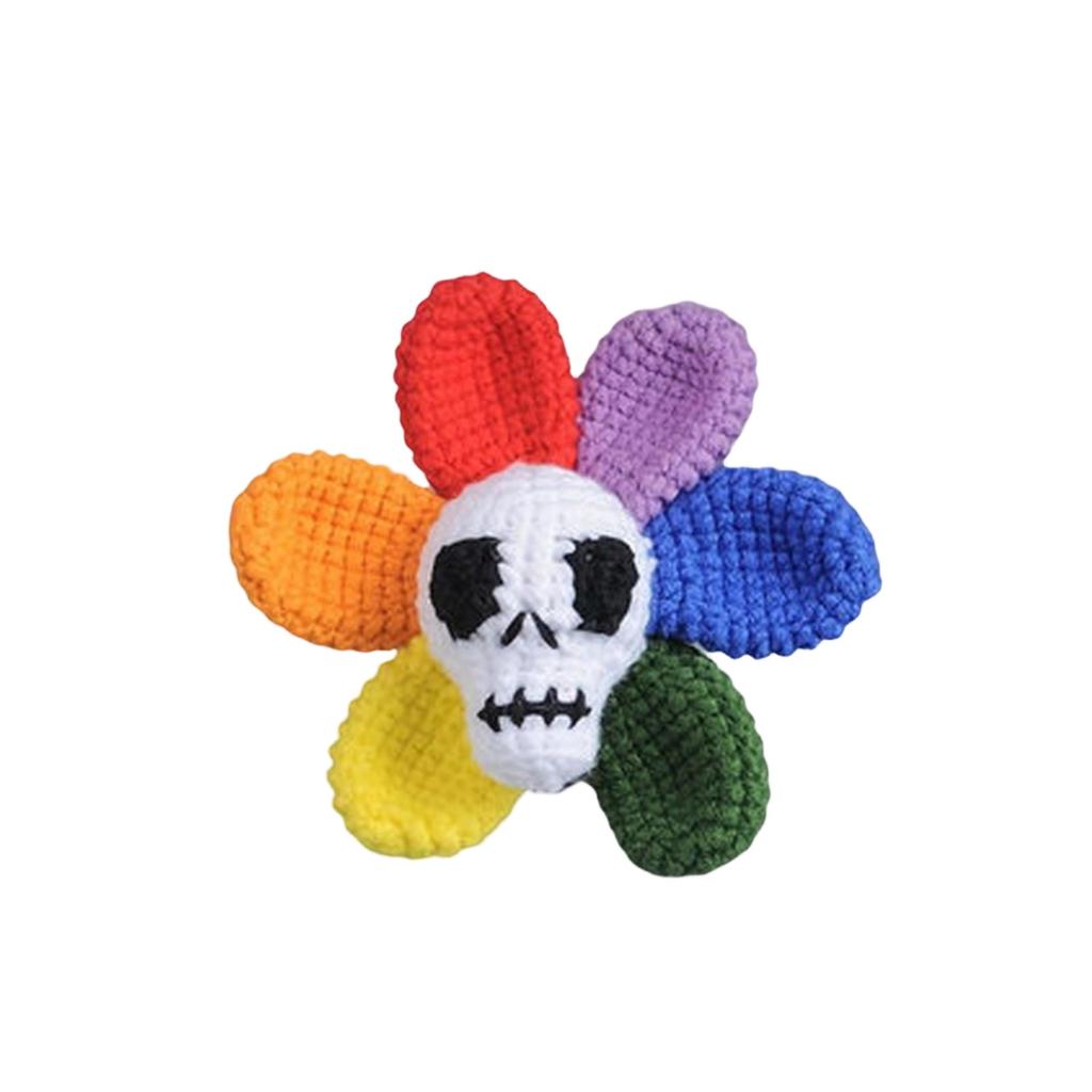 Handmade Halloween Knitted Plush Toy Skull Flower Soft Stuffed Decoration for Party Home Display and Gift Finished Product