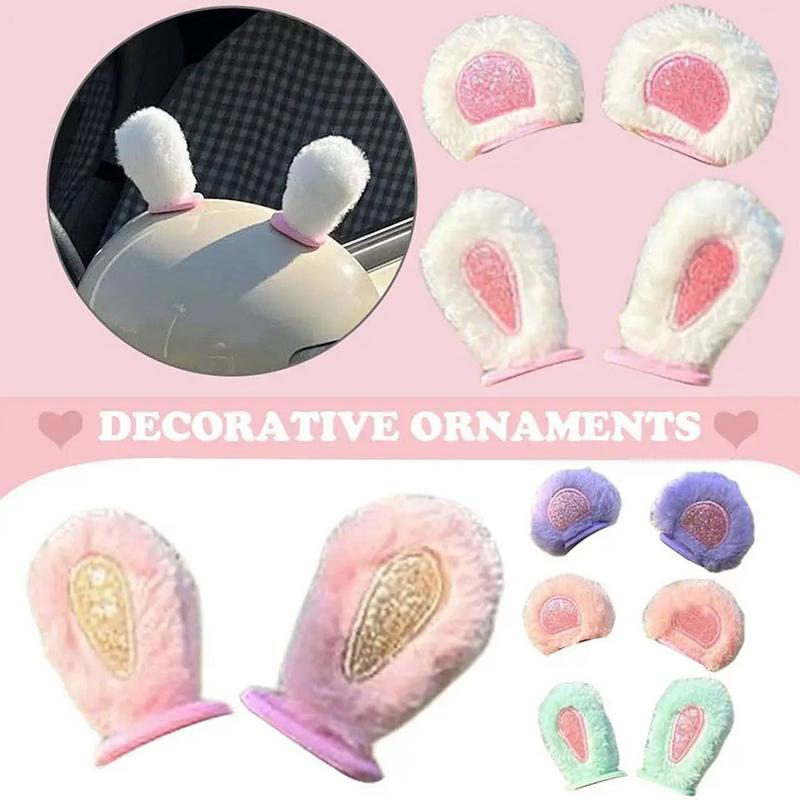Urocze naklejki 3D z uszami królika Pasek chroniący przed uderzeniami Samochodowe lusterko wsteczne Dekoracja wnętrza Pluszowa naklejka Kawaii na lusterko wsteczne Dekor
