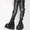 Gothic Overknee Stiefel Damen Plateau Wedges Motorradstiefel Overknee Army Stripper Heels Punk Schnürgürtel Schnalle Lang