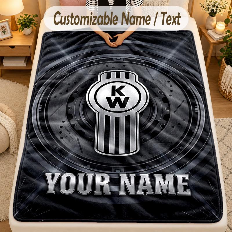 Flannel BlanketKenworth Custom Name Text Personalized Soft Warm Throw Blanket Home Decor Gift