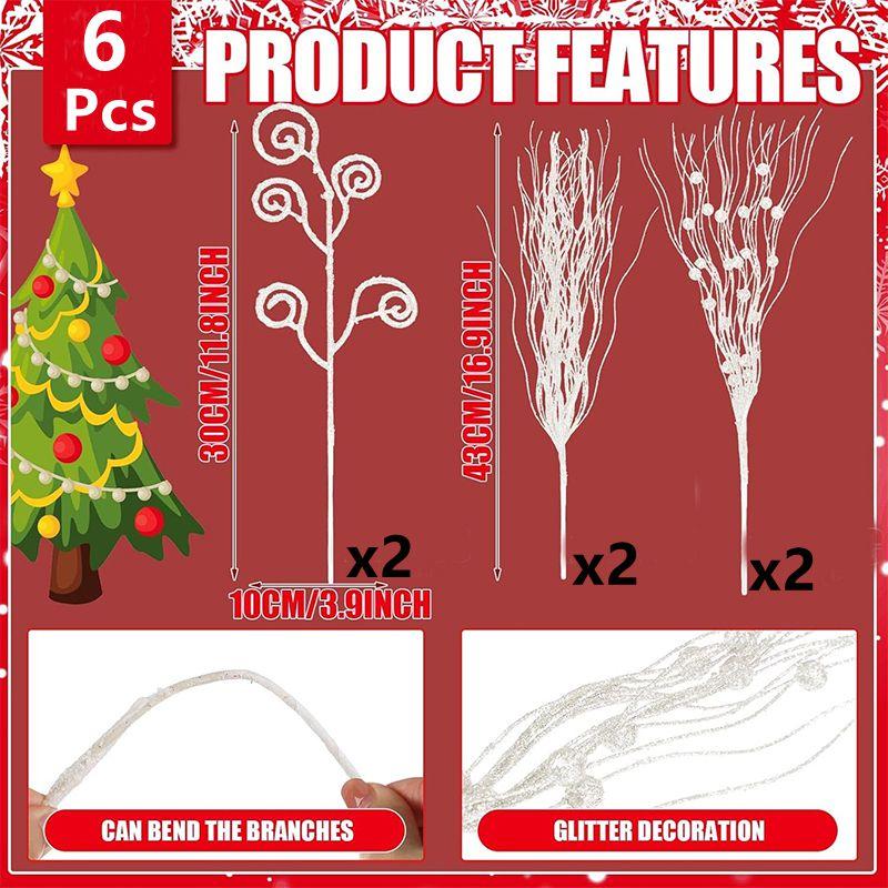 6Pcs Glitter Artificial Berry Bouquet Fake Plant Christmas Decoration for Home Decor Christmas Tree DIY Wreath Navidad Accessory