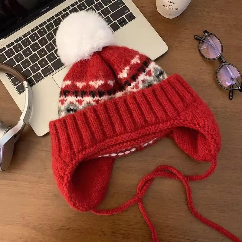 Autumn and winter knitted hat Fair Island ear protector wool hat women's thickened thermal hat winter knitted bag head Lei Feng hat