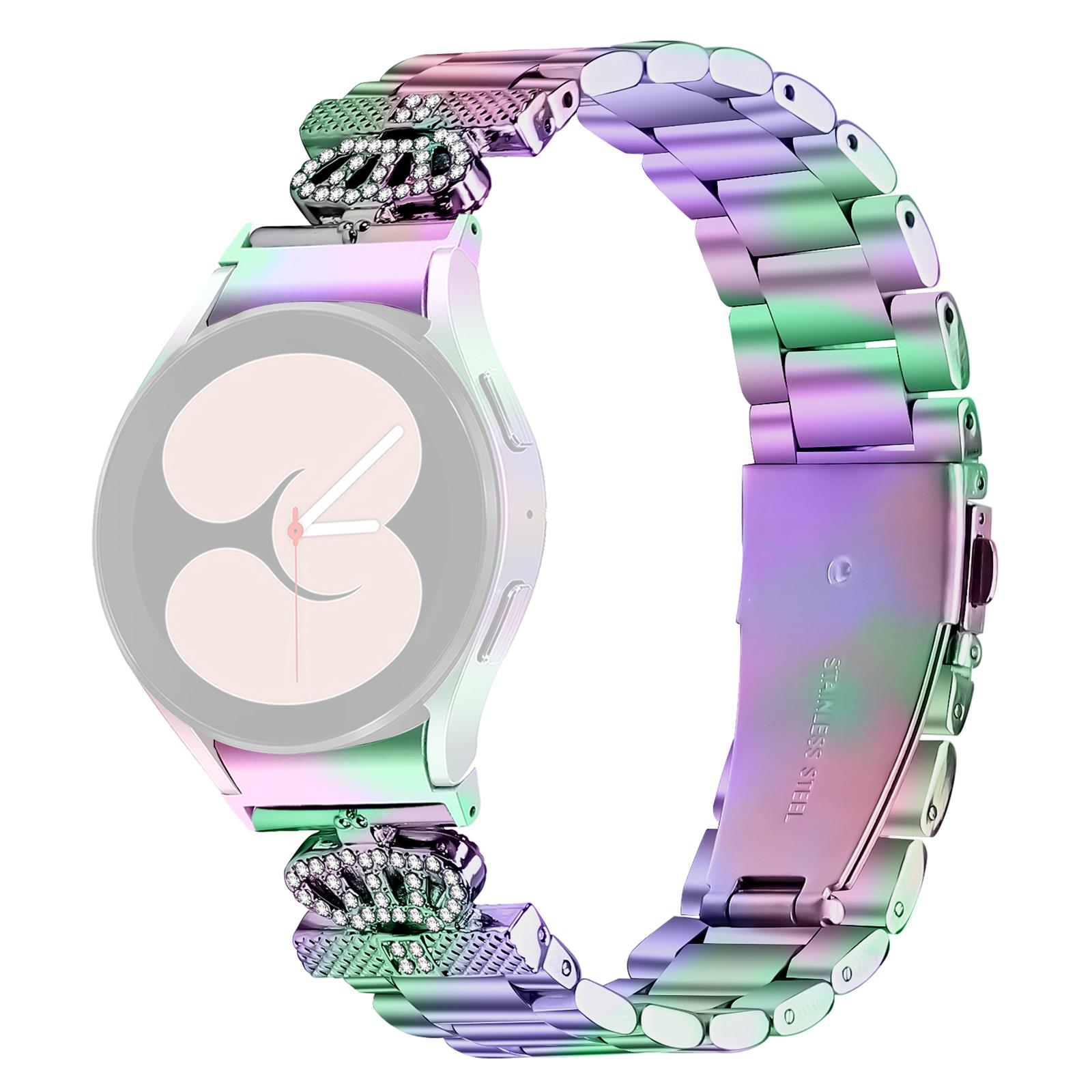 

Metal Strap with Quick Release Connector for Samsung Galaxy Watch7 44mm/40mm Crown Shape Rhinestone Decor Watch Band Colorful