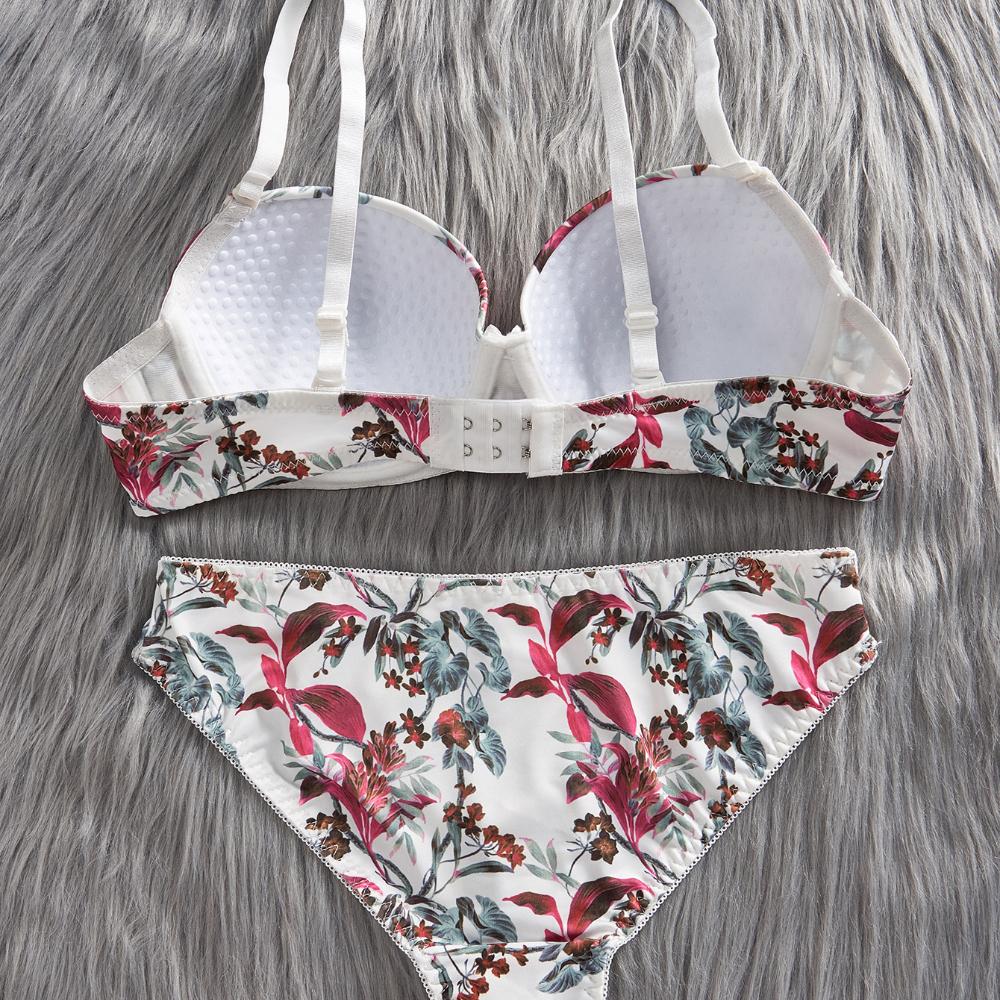 1 Set/Women Underwear Fashion Sexy Flower Printing Bra Set Underwire Push Up Brassiere Adjustable Strap Bras and Panties Set