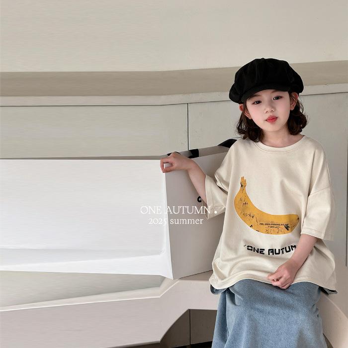 Girls Summer Cartoon Cotton Short Sleeve T Shirt Loose Lightweight Top for Big Kids 110