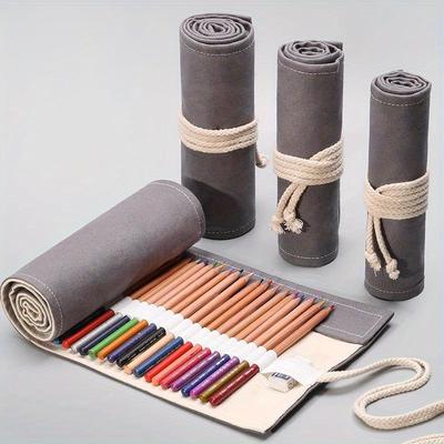 12 Holes Pencil Case School Supplies Student Art Pen Bag Pouch Canvas Pen Wrap Roll Makeup Cosmetic Brush Pen Storage Stationery