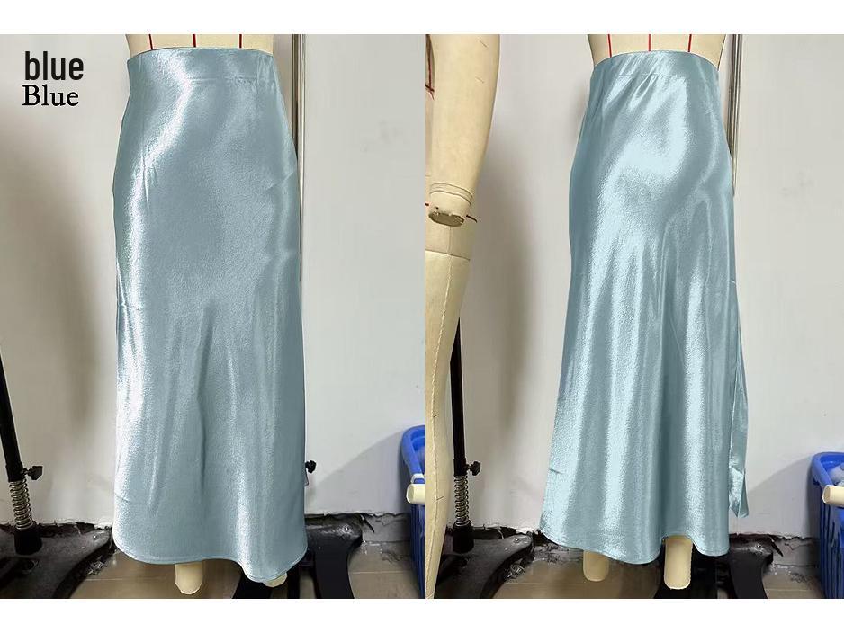 Women's Satin Acetate Light Luxury Elegant Skirt for Spring, Summer, and Autumn