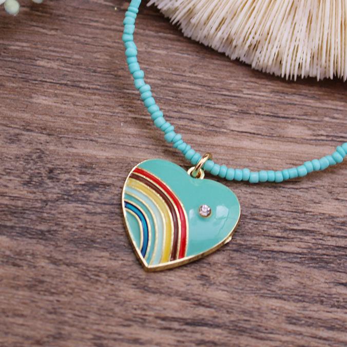 New Wear Colorful Dripping Love Beaded Necklace, Small Fresh Women's Simple Heart-shaped Small Pendant
