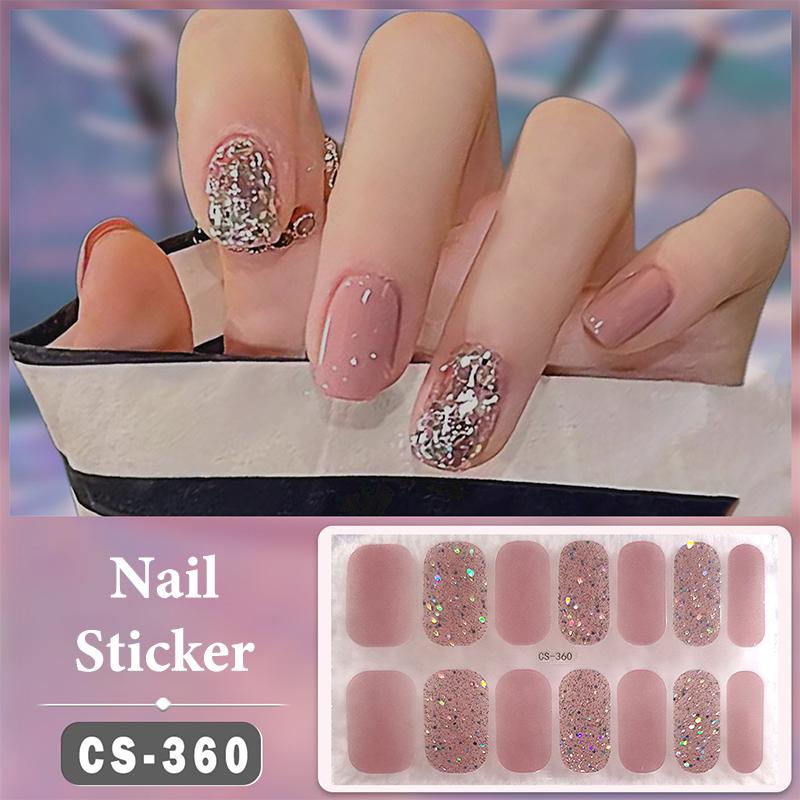 No Baking Lamp Waterproof Nail Wraps Full Cover Nail Stickers Solid Color 14 Nails/Set Multi Color Nail Art Look Patch Firm