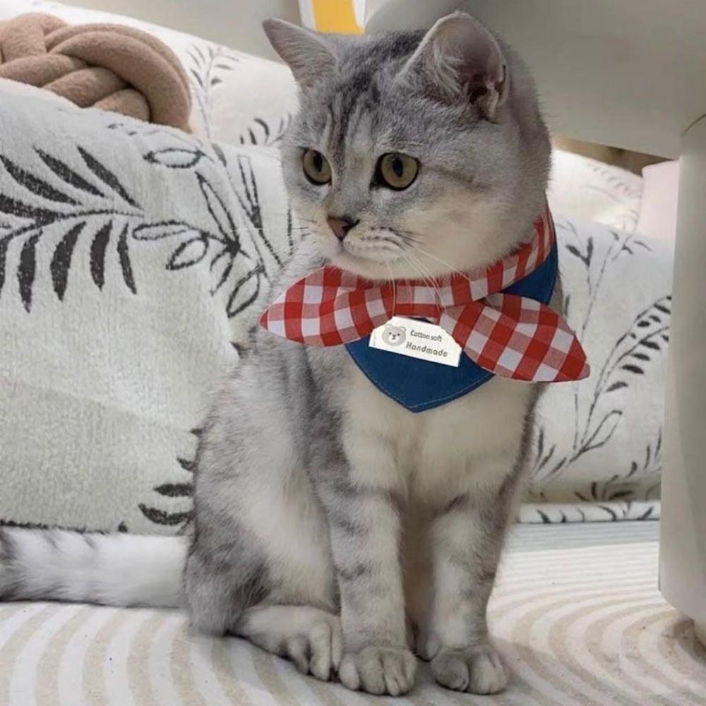 NEW Soft Dog Bandanas Adroable with Red Plaid Bow Tie Pet Bandana Breathable Dog Bibs for Small Medium Puppy Cat