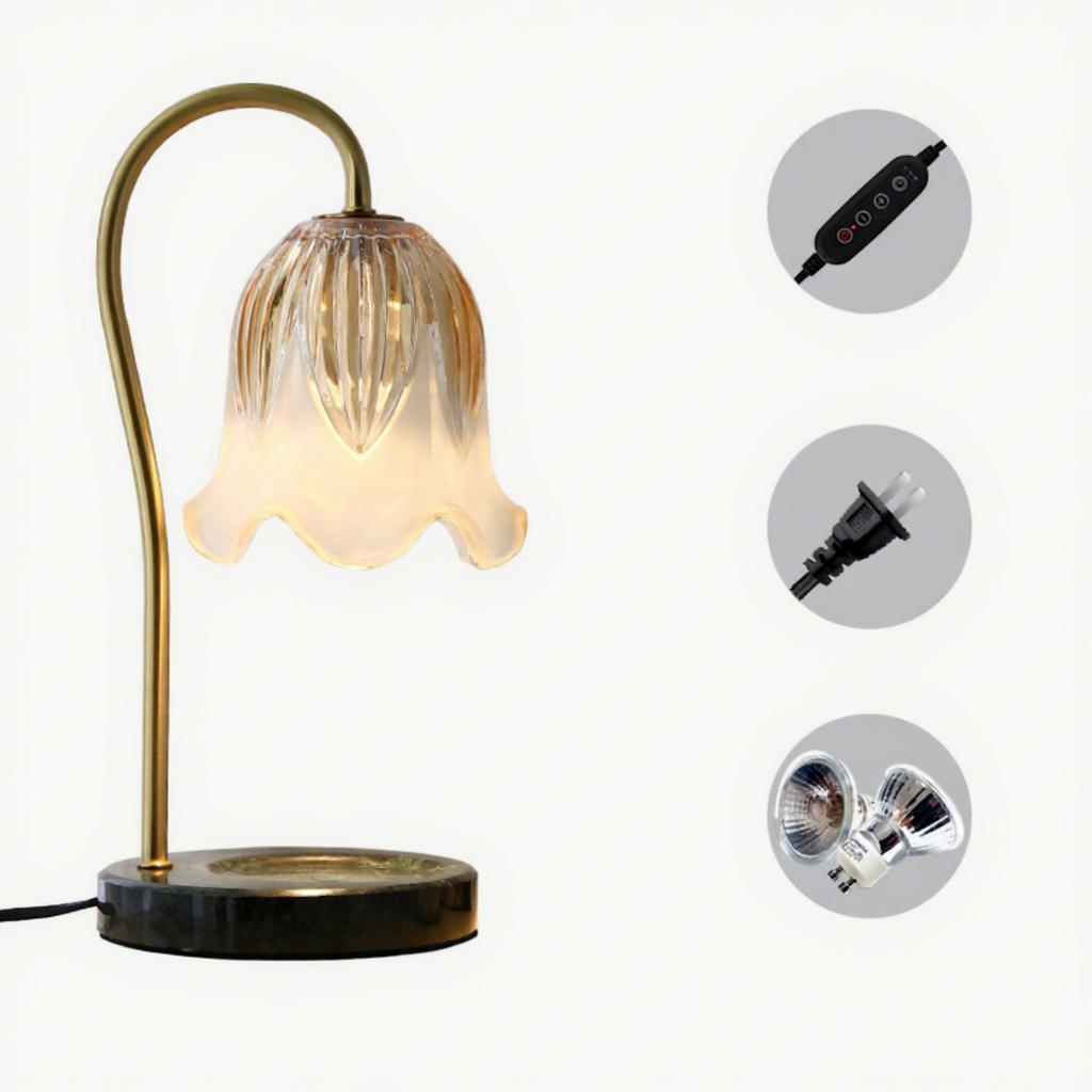 Lily Valley Postmodern Brass Table Lamp Scented Melting Wax Aromatherapy Ambient Light Luxury Candle Holder Timer for Bedroom