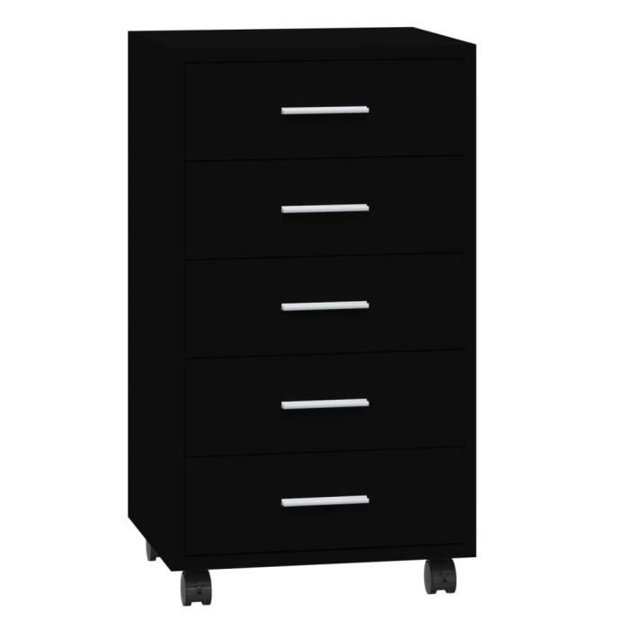 342671 vidaXL Armoire à tiroirs avec roulettes Noir Bois d'ingénierie