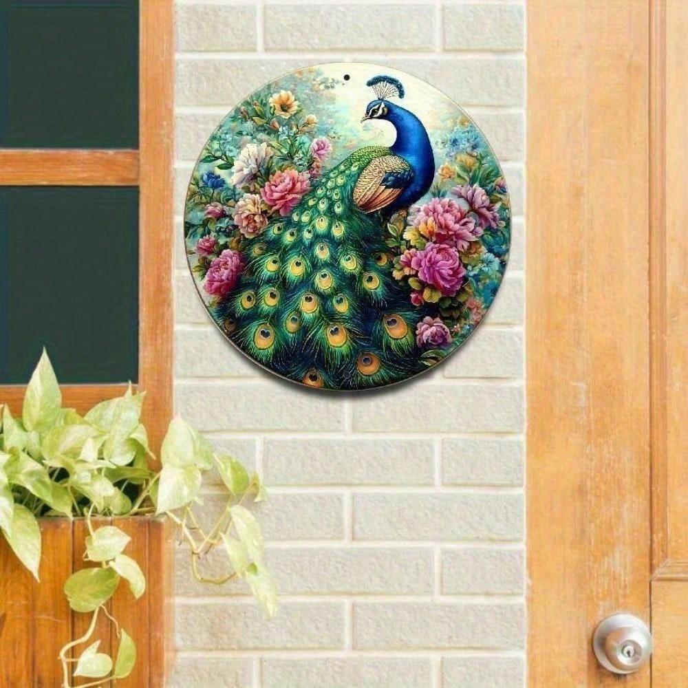 Rainbow Peacock Metal Wall Art, Vintage Aluminum Round Sign 8x8 Inch, Home Decor for Garden Garage Bar