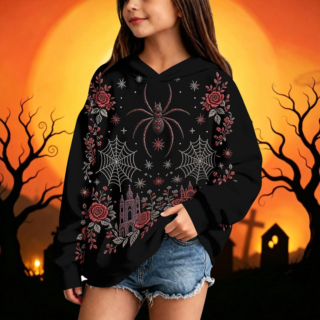 Kids Halloween Printed Hoodie - Casual Long Sleeve Pullover Sweatshirt for Boys and Girls