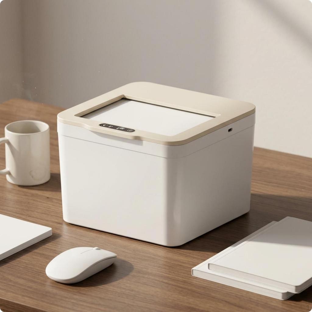 Smart Trash Bin Retractable Lid Desktop Minimalist Finish White 4L