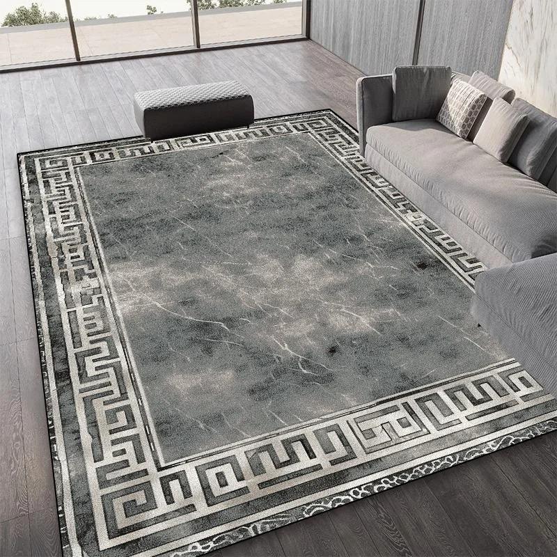 Classic Gray Carpet Rug Greek Border Home Decoration Mat Elegant Vintage Retro Luxury Living Room Floor Decor Traditional Design