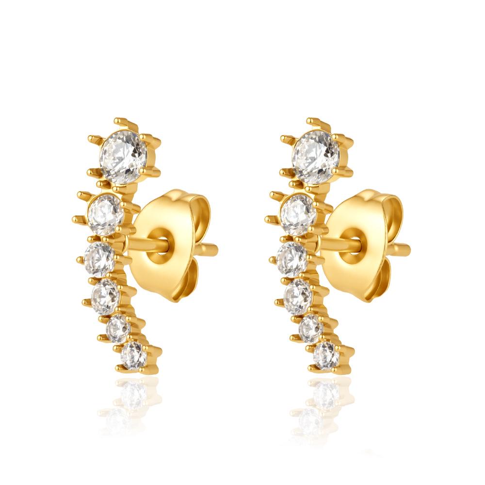 18K Plated Light Luxury Cubic Zirconia Stainless Steel Stud Earrings for Women - Exquisite Trendy Small Ear Jewelry