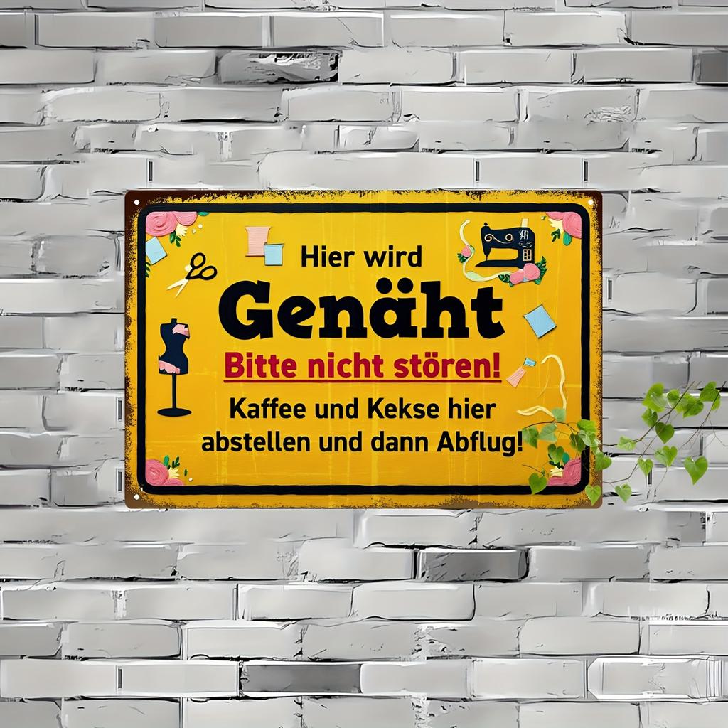 Hier Wird Genht Sewing Room German Quote Tin Sign  Vintage Durable Metal Plaque Wall Decor Home Office Bar Man Cave Wall Art
