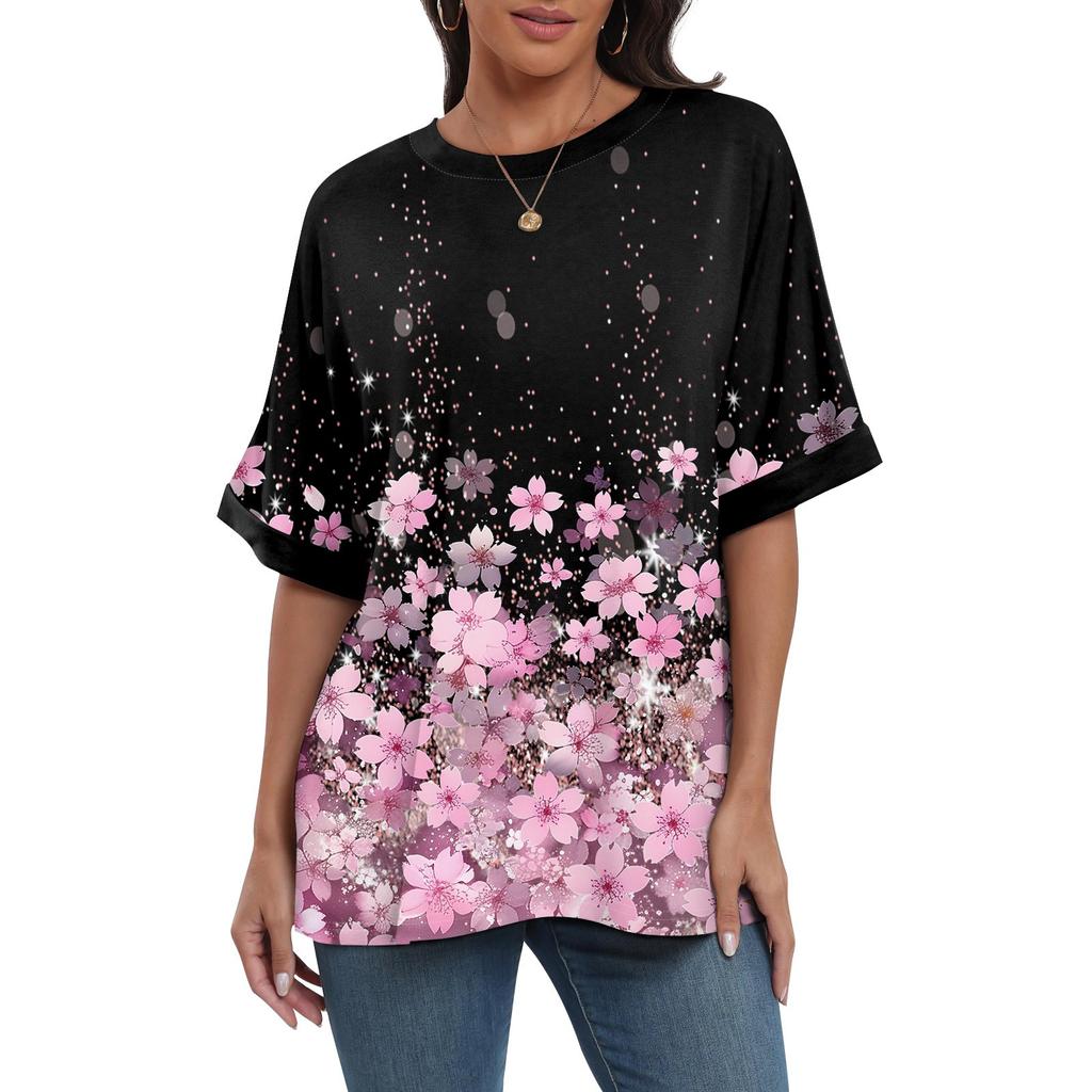 Summer Round Neck 3D Colorful Print Top Fashionable Casual Short Sleeved Women's T-shirts