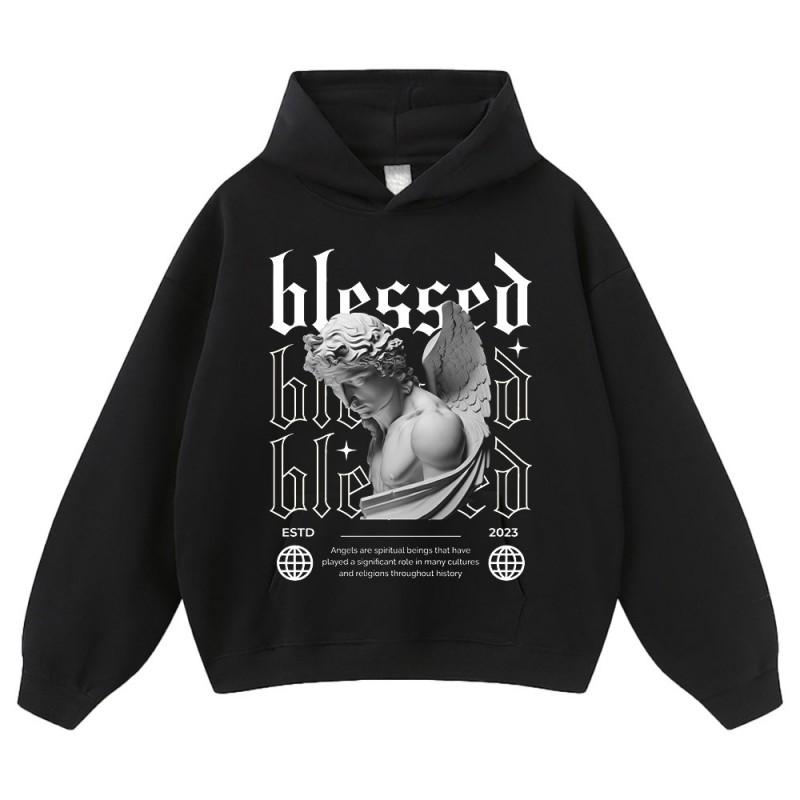 Unisex Oversized Cotton Hoodie With Vintage Print - Loose Fit Streetwear Sweatshirt Men Women