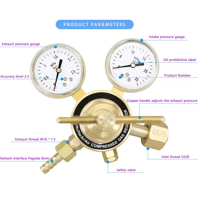 Copper Pressure Reducing Valve Nitrogen Pressure Reducing Gauge Carbon Dioxide Pressure Gauge Pressure Regulating