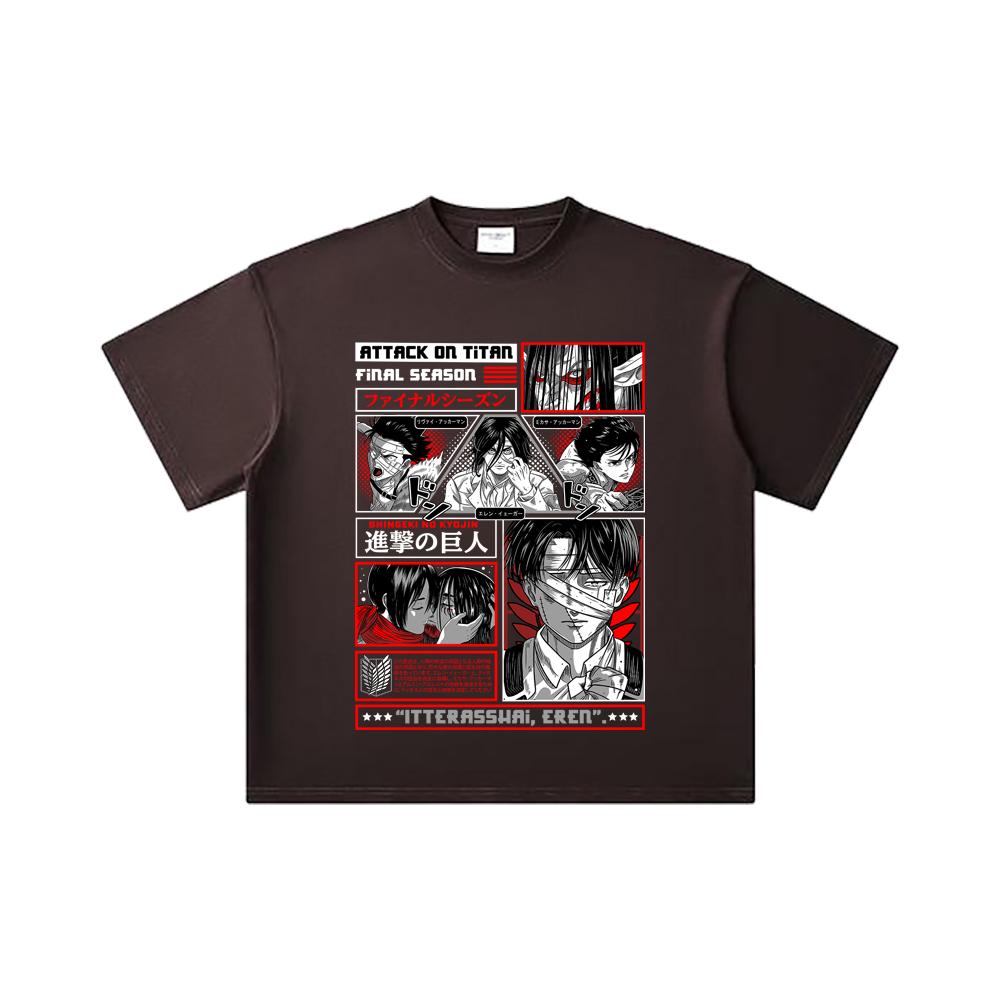 260 GSM Double Yarn 32 Count 100% Cotton Attack On Titan V3 Print Unisex Heavy Cotton T Shirt