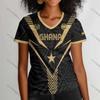 Ghana Colors Maglietta da Calcio da Donna con Scollo a V a Manica Corta con Grafica Giorno della Partita Internazionale Maglietta Sportiva Casual per Tifosi