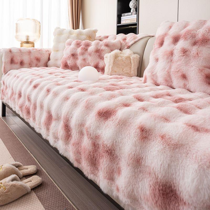 Sofabezug mit Kaninchen-Plüsch in Farbverlauf, rutschfestes Sofakissen, dicker Winter-Universal-Sofabezug, Stoff, Couchbezug-Matte