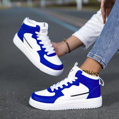 Blue High Top Sneakers Unisex Non Slip Platform Men's Skate Shoes Spring Autumn Casual Leather Skateboard Shoes For Women