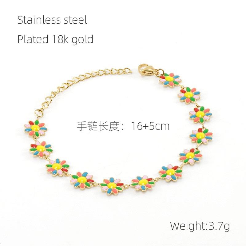 

Нержавеющая сталь темперамент цветной маленький цветок ромашки ожерелье браслет женский титан стальной цвет подходящего ожерелья 18K